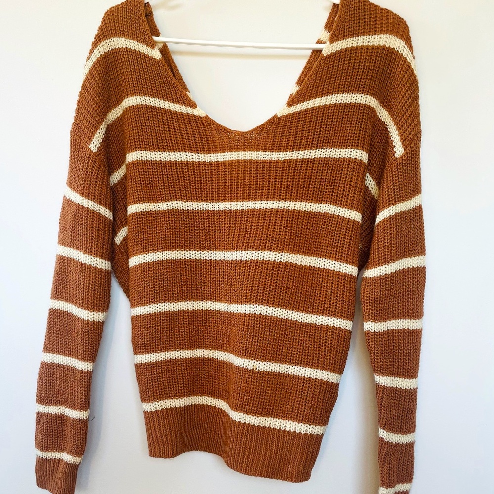 Active USA Brown Knit Sweater Knot Back